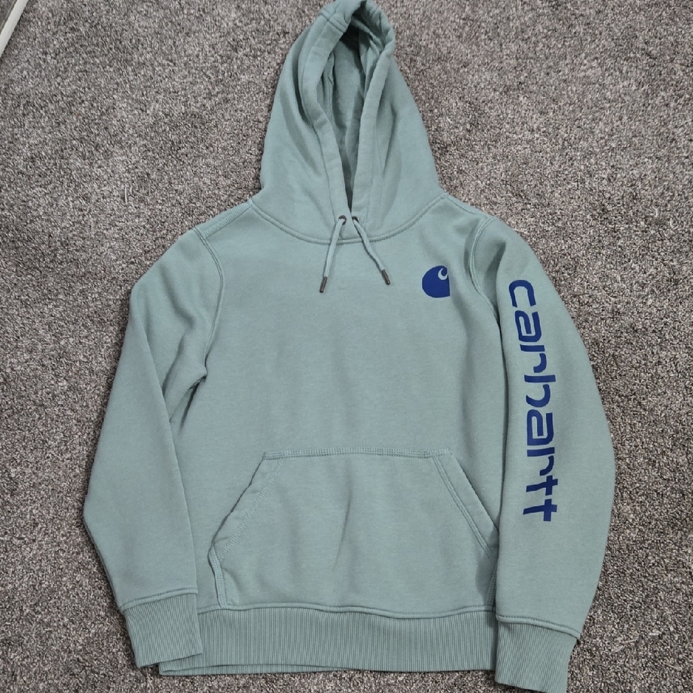 Carhartt Women's Teal Hoodie with Blue Logo